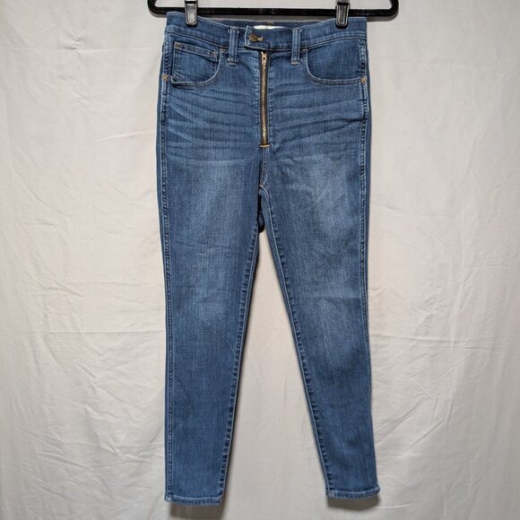 Madewell Medium Wash High Rise 10" RoadTripper Skinny Jeans Exposed Zipper - Picture 1 of 9
